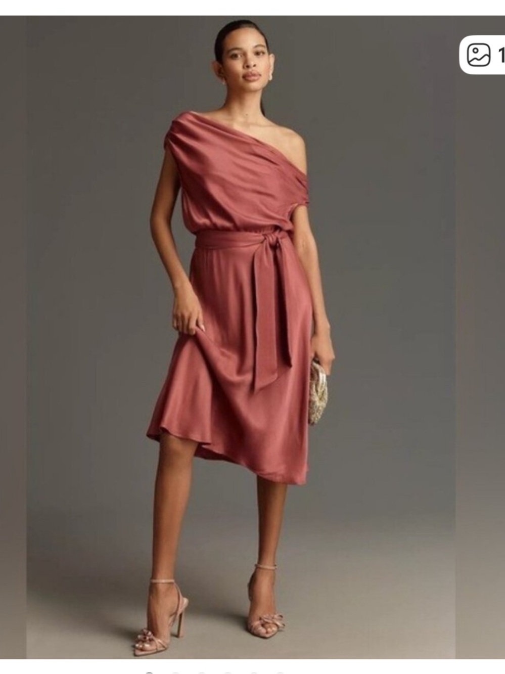Anthropologie One-Shoulder Asymmetrical Satin Skirt - Rosewood